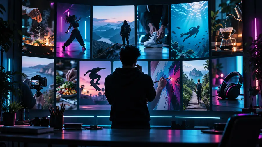 Illustration of a creator reviewing social content